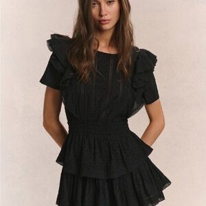 LoveShackFancy Black Ruffled Mini Dress